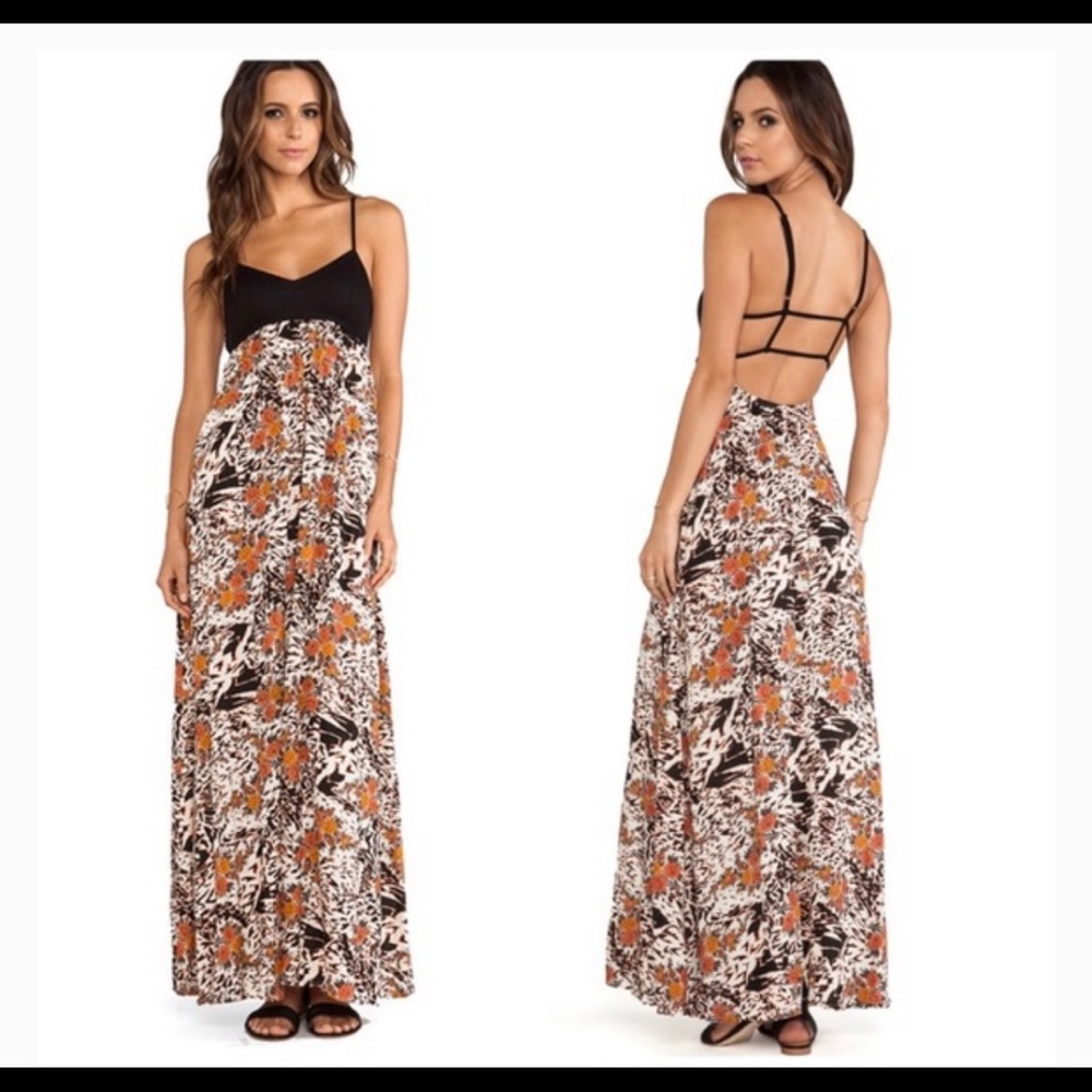 RVCA Carbon Ribs Maxi Dress XS Black Animal Dress